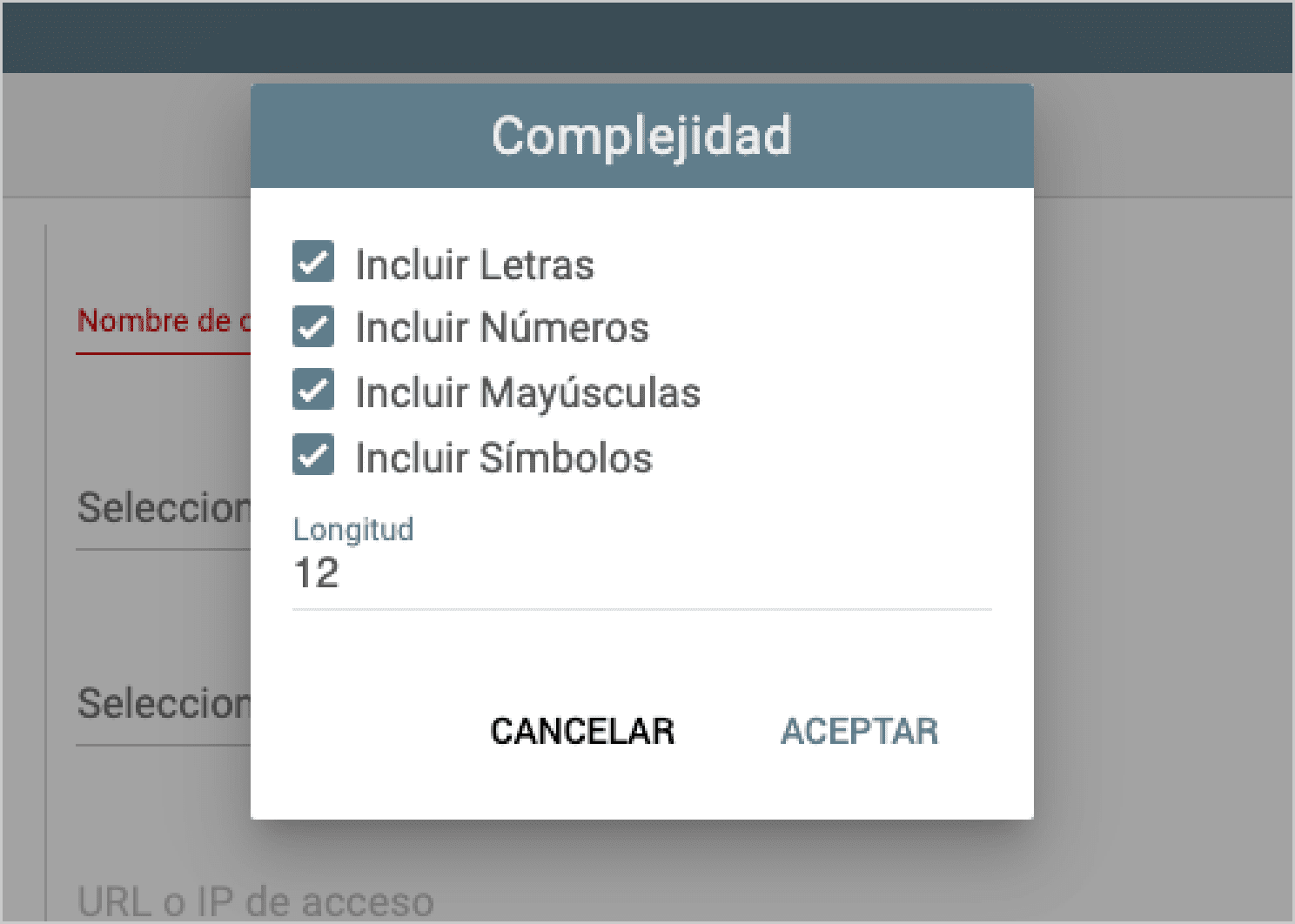 Complejidad contraseña aleatoria