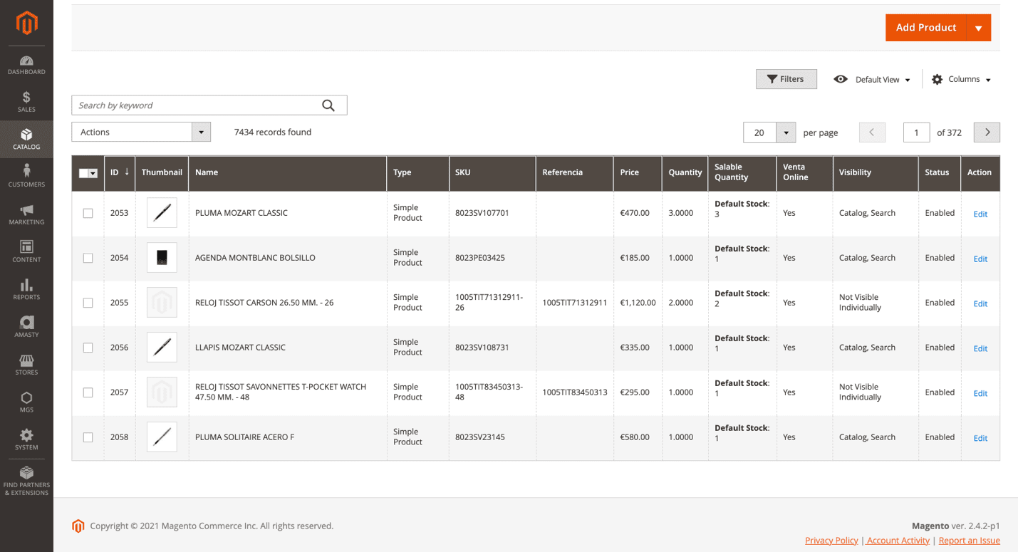 Productos Magento