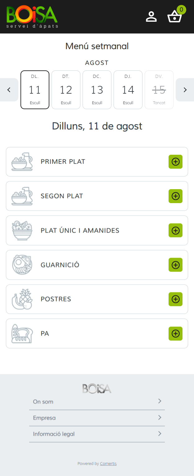 Plataforma de menús de Boisa
